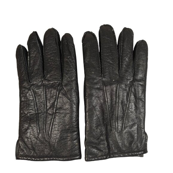 Mens Large Black Cowhide Leather Gloves Acrylic Knit Lined Winter Wear Made In K - Picture 1 of 3